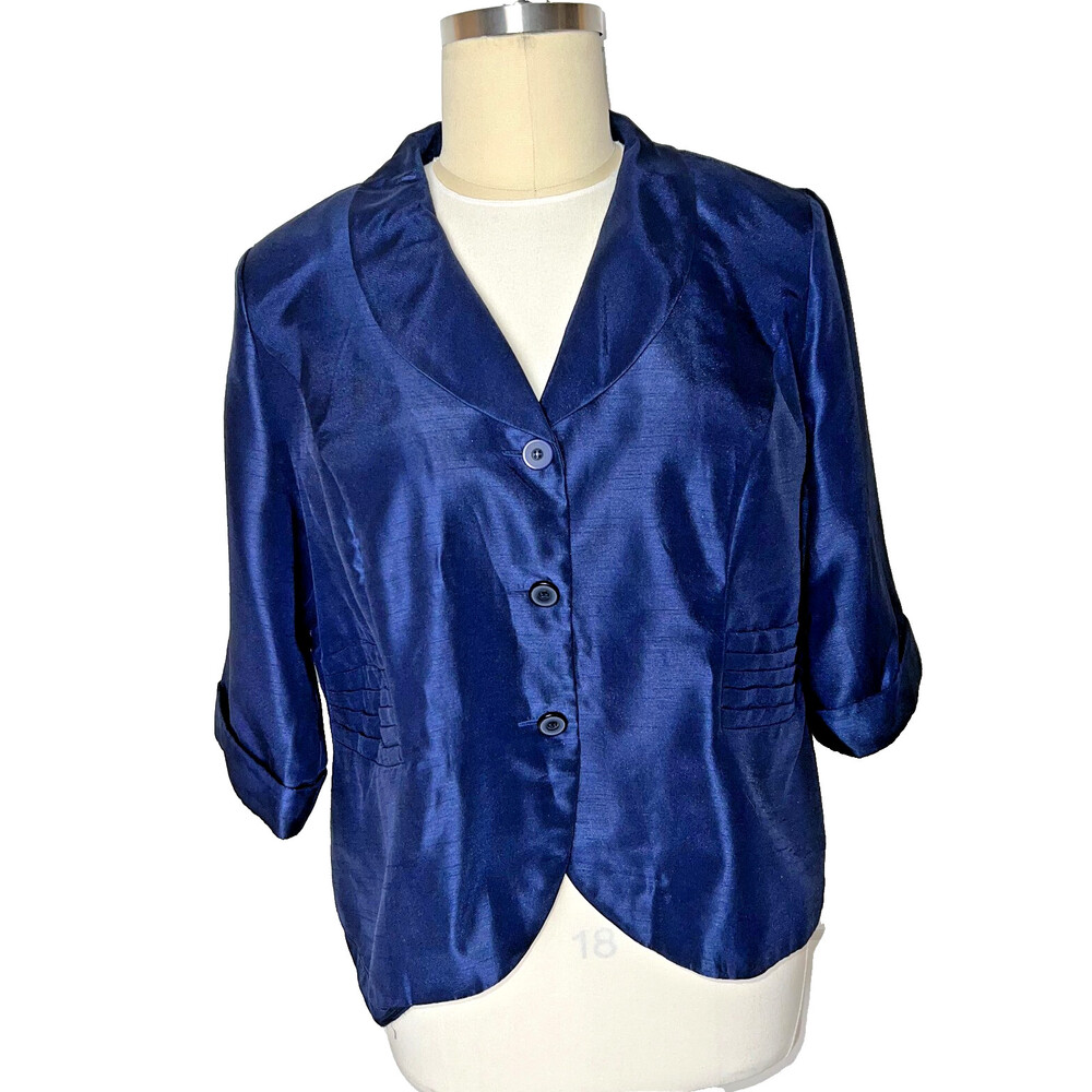 Dana Kay - Women's 24W Blouse Dinner Jacket Formal Navy 3/4 Sleeve Pleated